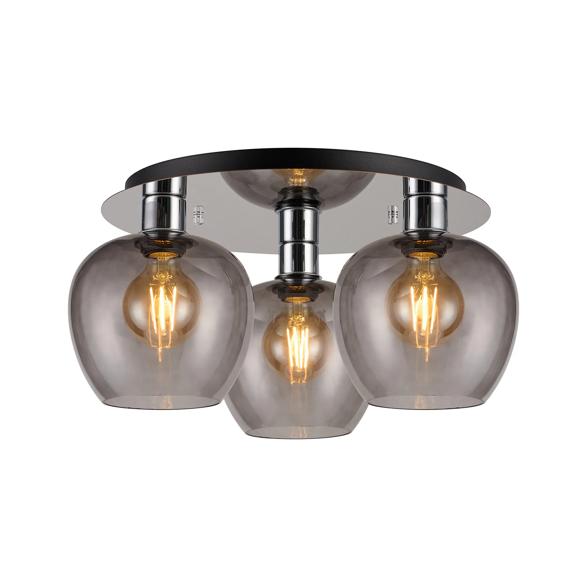 DK1348  Lori 40cm Round Ceiling Flush, 3 Light Flush Fitting, Polished Chrome/Smoke Wine Shades